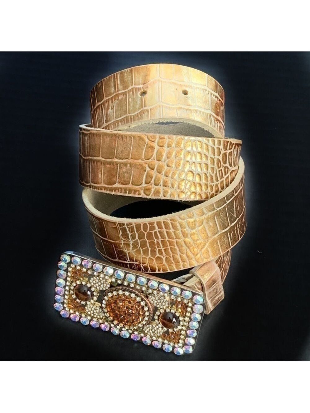NEW-GENUINE Swarovski Studded Buckle Gold Belt